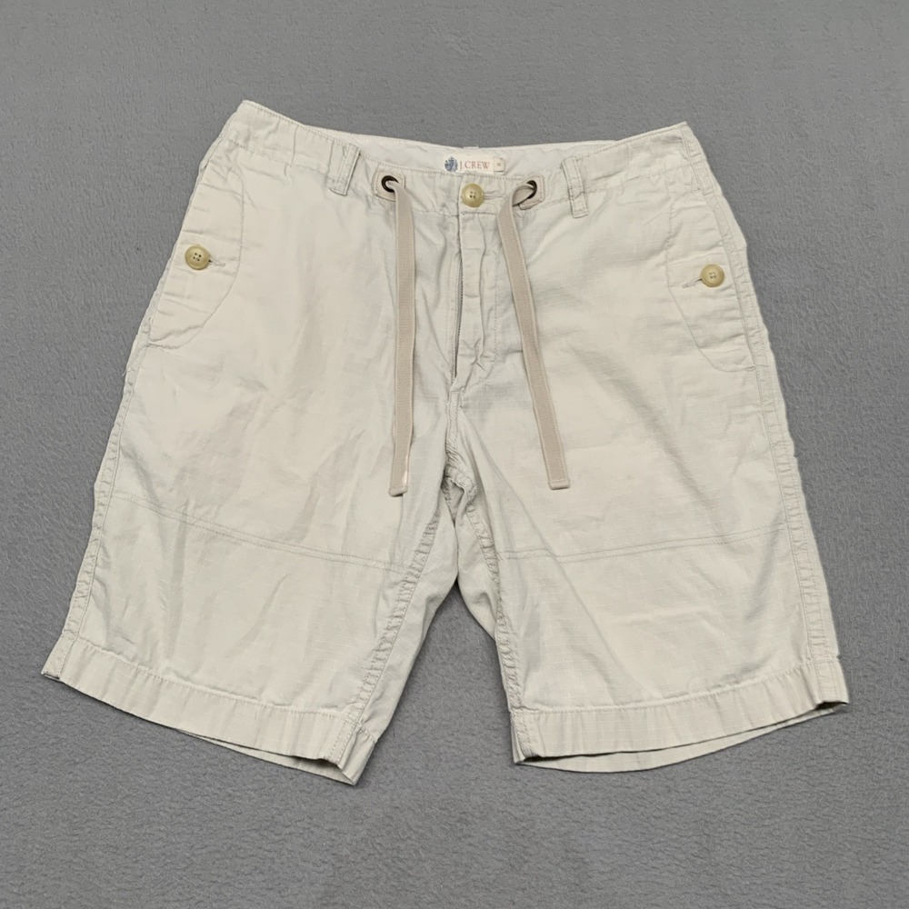 J Crew‎ Men's Chino Dock Shorts Sz 32 Khaki 9" Inseam Drawstring Button Pockets